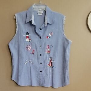 BonWorth Light Blue Top with Nautical Theme